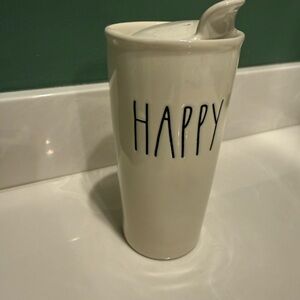 Happy Rae Dunn White Ceramic Mug with 'HAPPY' Text